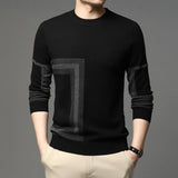 New Fashion High End Designer Brand Mens Knit Black Wool Pullover Sweater Crew Neck Autum Winter Casual Jumper Mens Clothes