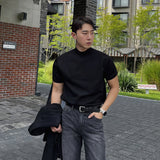 black men fashion urban Black Half Turtleneck Pullover Knitted T-shirt Men's American-Style Men's Short-Sleeved Sweater Trendy Slim Bottoming Half-Sleeved Shirt