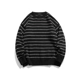 boy outfits Men's American Autumn New Striped Thickened Sweater Loose round Neck Pullover Sweater