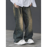 Washed distressed vintage jeans men summer new loose casual versatile wasteland style mopping long pants