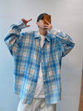 Retro distressed edge gradient printed plaid long-sleeved shirt new summer loose versatile casual shirt jacket