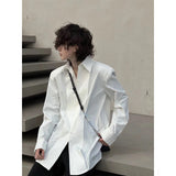 High-end cleanfit padded shoulder long-sleeved shirt for boys, handsome, niche, cold, straight shoulder shirt jacket top
