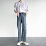 mens outfit inspiration Drop Jeans Men's Retro Distressed Hong Kong Style Loose Straight Pants All-Match Draping