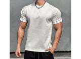 Fitness short-sleeved men's sports round neck T-shirt American summer solid color slim fit all-match trendy brand heavy casual training clothes