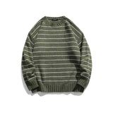 boy outfits Men's American Autumn New Striped Thickened Sweater Loose round Neck Pullover Sweater