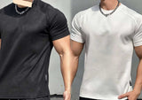 Fitness short-sleeved men's sports round neck T-shirt American summer solid color slim fit all-match trendy brand heavy casual training clothes