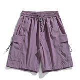 summer new casual shorts trend dopamine solid color loose beach pants multi-pocket versatile pants