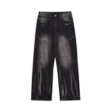 American style tie-dyed high street jeans men's summer new loose pants wide-leg straight drape retro trousers