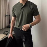 American retro heavyweight short-sleeved T-shirt men's polo shirt mature and stable tight cuffs fitness sports tough Henry shirt