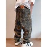 autumn and winter new American retro design niche workwear leopard print loose casual versatile pants men INS