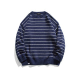 boy outfits Men's American Autumn New Striped Thickened Sweater Loose round Neck Pullover Sweater