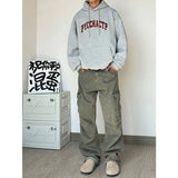 mens outfits American Retro Vintage Pants High Street Washed Green Jeans Men's Straight Loose Logging Overalls