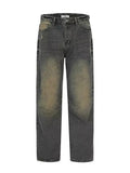 Washed distressed jeans for men American retro spring and autumn loose wide-leg straight-leg floor-length trousers street-style cool pants