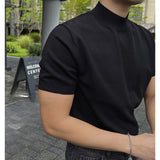 black men fashion urban Black Half Turtleneck Pullover Knitted T-shirt Men's American-Style Men's Short-Sleeved Sweater Trendy Slim Bottoming Half-Sleeved Shirt