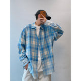 Retro distressed edge gradient printed plaid long-sleeved shirt new summer loose versatile casual shirt jacket