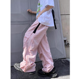 Contrast color dopamine wear quick-drying pants new summer American striped paratrooper pants couple side zipper wide-leg pants