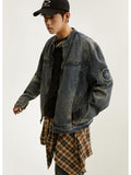 Retro washed distressed denim jacket for boys new American high street loose handsome workwear jacket tops