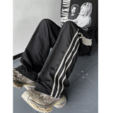 American retro spring and autumn wide-leg oversize design striped assault pants loose versatile casual trousers