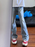 American vibe scimitar jeans men's summer new high street handsome loose slim slightly flared straight versatile pants