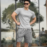 masculine men American-Style Thickened Fitness Men's Summer round Neck Short Sleeve Stretch Slim Fit Sports Trendy Bodybuilding Outdoor Quick-Drying T-shirt