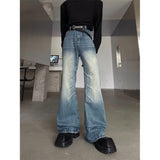 American niche washed pleated high street fashion jeans men's spring and summer new white wide-leg mopping long pants