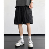 summer new casual shorts trend dopamine solid color loose beach pants multi-pocket versatile pants