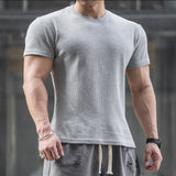 masculine men American-Style Thickened Fitness Men's Summer round Neck Short Sleeve Stretch Slim Fit Sports Trendy Bodybuilding Outdoor Quick-Drying T-shirt