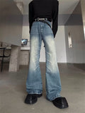 American niche washed pleated high street fashion jeans men's spring and summer new white wide-leg mopping long pants