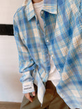 Retro distressed edge gradient printed plaid long-sleeved shirt new summer loose versatile casual shirt jacket