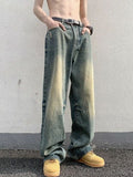 Washed distressed jeans for men American retro spring and autumn loose wide-leg straight-leg floor-length trousers street-style cool pants