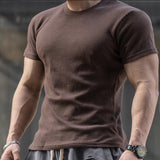 masculine men American-Style Thickened Fitness Men's Summer round Neck Short Sleeve Stretch Slim Fit Sports Trendy Bodybuilding Outdoor Quick-Drying T-shirt