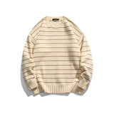 boy outfits Men's American Autumn New Striped Thickened Sweater Loose round Neck Pullover Sweater