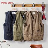 Summer Retro Loose and Thin Japanese Multi Pocket Workwear Sleeveless Vest Men