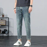 Spring Autumn New Fashion Middle-waisted Jeans Men's Clothing Solid Color Buttons Trend Simplicity Korean Casual Straight Pants