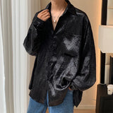 Autumn Fashion Button Up Silk Shirt High Quality Trend Blouse Men Black Gentlemen Long Sleeve Handsome Daily Loose Casual Shirts