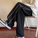 Y2K Side Striped Sweatpants High Street Wide Leg Straight Casual Pants Unisex Men trousers Sport Elastic Waist Drawstring Pants