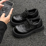 men's leather round toe shoes British style workwear thickened sole PU Leather male shoe lace-up new