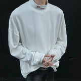 American Mock Neck Men's T-shirts Thick Letter  Embroidery Long Sleeve Contrast Color Male Tees Slim Fit Winter