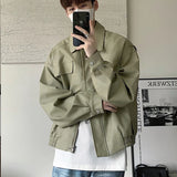 Men's Casual Texture PU Leather Jacket High Street Zippers Turn-down Collar Long Sleeve Retro Coat with Pocket Autumn New