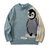 Harajuku Knitted Sweater Men Cartoon Penguin Print Pullover Japanese Casual Oversized Jumper Women Spring Autunm Streetwear Male