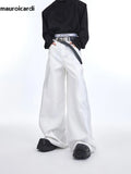 Spring Autumn Long Loose Casual Glossy Baggy Flowy Soft Black Wide Leg Pants Men Luxury Designer Emo Clothing