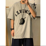 Summer Japanese 100% Cotton Short Sleeve T Shirt Men Heavy Retro Harajuku Letter Print Oversized T Shirt Top Streetwear