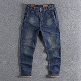 Contrast color pocket autumn American tooling retro light-colored washed youth long pants slim jeans men