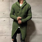 Men Button-up Long Sweater Overcoat Mens Winter Fall Long Sleeve Knit Hooded Cardigans Coat Fashion Solid Long Knitted Jackets