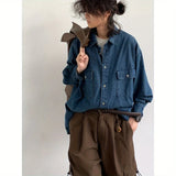 Spring Casual Men Set Retro Simplicity Pocket Denim Shirt+big Pocket Street Hip-hop Cargo Pants 2-pcs Japanese Fashion Suit