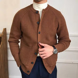 Vintage Buttoned Crew Neck Sweater Mens Cardigans Solid Color Long Sleeve Casual Knitted Jackets For Men Fall Winter Sweaters