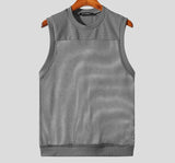 Men Tank Tops Mesh Patchwork Transparent Breathable O-neck Sleeveless Sexy Men Clothing Summer Fashion Vests S-5XL