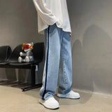 Man Cowboy Pants Straight Vintage Men's Jeans Patchwork Trousers Wide Leg with Pockets Original Casual Japanese Street Style Y2k