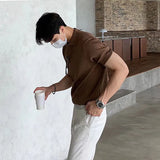 Summer Men's Retro Knitting Lapel Stripe POLO Shirt Solid Color Thin Cozy Short Sleeve T-Shirt New