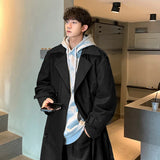 Korean Style Men's Windbreakers Lapel Belt Design Double Breasted Solid Color Ovreknee Male Trench Spring